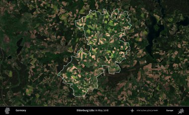 Landkreis Ahrweiler. Mayıs 2017 'de çekilen Kopernik Nöbetçi karolarından oluşan koyu renkli bir uydu görüntüsü Almanya' nın idari alanının altını çizdi ve özetledi.