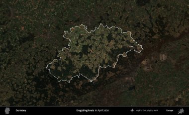 Erzgebirgskreis. Nisan 2020 'de çekilen Kopernik Nöbetçi karolarından oluşan koyu renkli bir uydu görüntüsü Almanya' nın idari alanının altını çizdi ve özetledi.