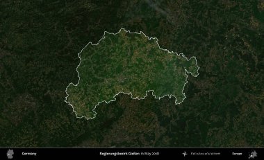 Alay Ungsbezirk Gieen. Mayıs 2018 'de çekilen Kopernik Nöbetçi karolarından oluşan koyu renkli bir uydu görüntüsü, Almanya' nın idari alanının altını çizdi ve özetledi.