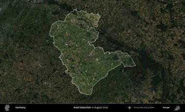 Kreis Gutersloh. Almanya 'nın idari alanı, Ağustos 2019' da çekilen Kopernik Nöbetçi karolarından oluşan koyu renkli bir uydu görüntüsü üzerinde vurgulandı ve özetlendi.