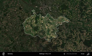 Harburg. Mayıs 2018 'de çekilen Kopernik Nöbetçi karolarından oluşan koyu renkli bir uydu görüntüsü, Almanya' nın idari alanının altını çizdi ve özetledi.