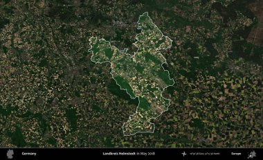 Landkreis Helmstedt. Mayıs 2018 'de çekilen Kopernik Nöbetçi karolarından oluşan koyu renkli bir uydu görüntüsü, Almanya' nın idari alanının altını çizdi ve özetledi.