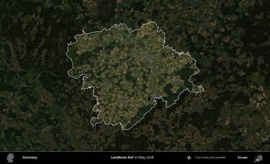 Landkreis Hof. Mayıs 2018 'de çekilen Kopernik Nöbetçi karolarından oluşan koyu renkli bir uydu görüntüsü, Almanya' nın idari alanının altını çizdi ve özetledi.