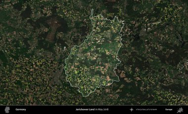 Jerichower Diyarı. Mayıs 2018 'de çekilen Kopernik Nöbetçi karolarından oluşan koyu renkli bir uydu görüntüsü, Almanya' nın idari alanının altını çizdi ve özetledi.