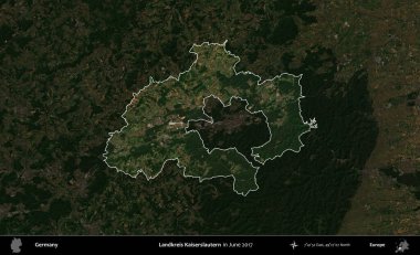 Landkreis Kaiserslautern. Haziran 2017 'de çekilen Kopernik Nöbetçi karolarından oluşan koyu renkli bir uydu görüntüsü, Almanya' nın idari alanının altını çizdi ve özetledi.