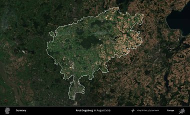 Kreis Segeberg. Almanya 'nın idari alanı, Ağustos 2019' da çekilen Kopernik Nöbetçi karolarından oluşan koyu renkli bir uydu görüntüsü üzerinde vurgulandı ve özetlendi.