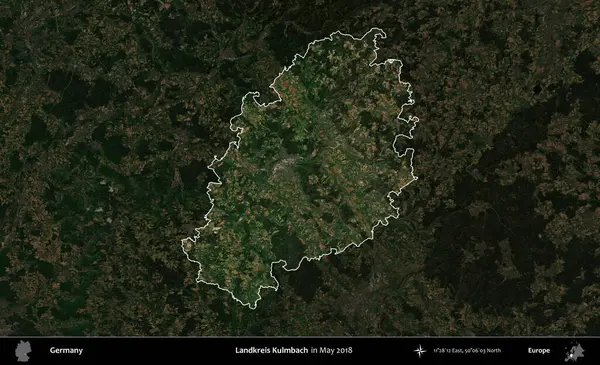 Landkreis Kulmbach. Mayıs 2018 'de çekilen Kopernik Nöbetçi karolarından oluşan koyu renkli bir uydu görüntüsü, Almanya' nın idari alanının altını çizdi ve özetledi.