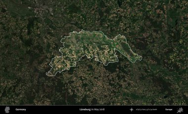 Luneburg 'da. Mayıs 2018 'de çekilen Kopernik Nöbetçi karolarından oluşan koyu renkli bir uydu görüntüsü, Almanya' nın idari alanının altını çizdi ve özetledi.