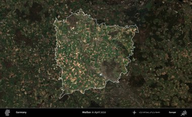 Meien. Nisan 2020 'de çekilen Kopernik Nöbetçi karolarından oluşan koyu renkli bir uydu görüntüsü Almanya' nın idari alanının altını çizdi ve özetledi.