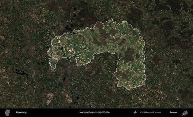 Nordsachsen 'de. Nisan 2020 'de çekilen Kopernik Nöbetçi karolarından oluşan koyu renkli bir uydu görüntüsü Almanya' nın idari alanının altını çizdi ve özetledi.