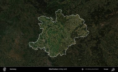 Oberfranken. Mayıs 2018 'de çekilen Kopernik Nöbetçi karolarından oluşan koyu renkli bir uydu görüntüsü, Almanya' nın idari alanının altını çizdi ve özetledi.