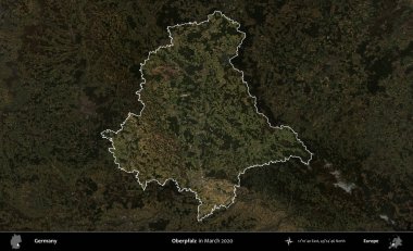 Oberpfalz. Mart 2020 'de çekilen Kopernik Nöbetçi karolarından oluşan koyu renkli bir uydu görüntüsü, Almanya' nın idari alanının altını çizdi ve özetledi.