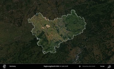 Regierungsbezirk Koln. Almanya 'nın idari alanı, Haziran 2018' de çekilen Kopernik Nöbetçi karolarından oluşan koyu renkli bir uydu görüntüsü üzerinde vurgulandı ve özetlendi.