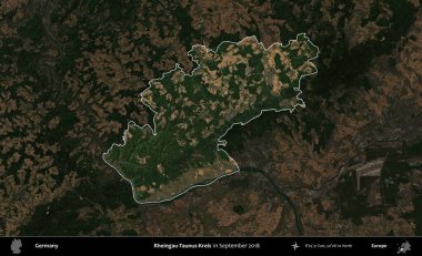 Rheingau-Taunus-Kreis. Almanya 'nın idari alanı, Eylül 2018' de çekilen Kopernik Nöbetçi karolarından oluşan koyu renkli bir uydu görüntüsü üzerinde vurgulandı ve özetlendi.