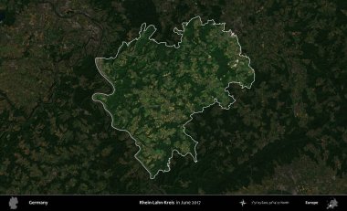 Rhein-Lahn-Kreis. Haziran 2017 'de çekilen Kopernik Nöbetçi karolarından oluşan koyu renkli bir uydu görüntüsü, Almanya' nın idari alanının altını çizdi ve özetledi.