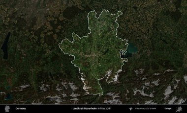 Landkreis Rosenheim. Mayıs 2018 'de çekilen Kopernik Nöbetçi karolarından oluşan koyu renkli bir uydu görüntüsü, Almanya' nın idari alanının altını çizdi ve özetledi.