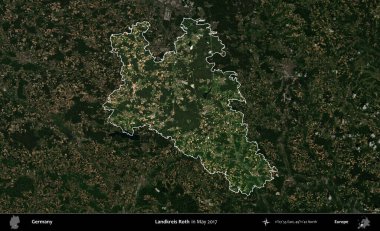 Landkreis Roth. Mayıs 2017 'de çekilen Kopernik Nöbetçi karolarından oluşan koyu renkli bir uydu görüntüsü Almanya' nın idari alanının altını çizdi ve özetledi.