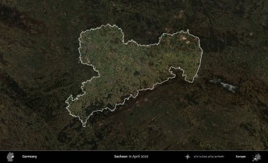 Sachsen. Nisan 2020 'de çekilen Kopernik Nöbetçi karolarından oluşan koyu renkli bir uydu görüntüsü Almanya' nın idari alanının altını çizdi ve özetledi.