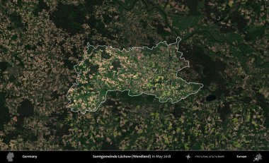 Samtgemeinde Luchow (Wendland). Mayıs 2018 'de çekilen Kopernik Nöbetçi karolarından oluşan koyu renkli bir uydu görüntüsü, Almanya' nın idari alanının altını çizdi ve özetledi.