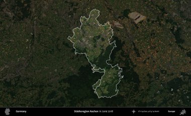 Stadteregion Aachen. Almanya 'nın idari alanı, Haziran 2018' de çekilen Kopernik Nöbetçi karolarından oluşan koyu renkli bir uydu görüntüsü üzerinde vurgulandı ve özetlendi.