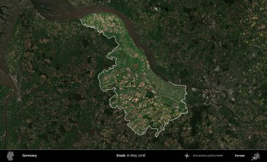 Stade. Mayıs 2018 'de çekilen Kopernik Nöbetçi karolarından oluşan koyu renkli bir uydu görüntüsü, Almanya' nın idari alanının altını çizdi ve özetledi.