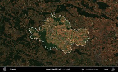 Çalım-Hainich-Kreis. Temmuz 2018 'de çekilen Kopernik Nöbetçi karolarından oluşan koyu renkli bir uydu görüntüsü, Almanya' nın idari alanının altını çizdi ve özetledi.