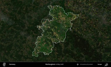 Wartburgkreis. Mayıs 2018 'de çekilen Kopernik Nöbetçi karolarından oluşan koyu renkli bir uydu görüntüsü, Almanya' nın idari alanının altını çizdi ve özetledi.