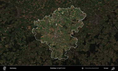 Zwickau 'da. Nisan 2020 'de çekilen Kopernik Nöbetçi karolarından oluşan koyu renkli bir uydu görüntüsü Almanya' nın idari alanının altını çizdi ve özetledi.