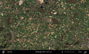 Altenburger Diyarı. Nisan 2020 'de çekilen Kopernik Sentinel karolarından oluşan bir uydu görüntüsü üzerine Almanya' nın idari bölgesi