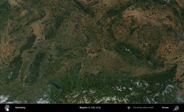 Bayern. Temmuz 2019 'da çekilen Kopernik Sentinel karolarından oluşan bir uydu görüntüsü üzerine Almanya' nın idari bölgesi