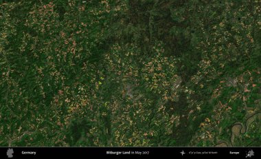 Bitburger Diyarı. Mayıs 2017 'de Copernicus Sentinel karolarından oluşan bir uydu görüntüsü üzerine Almanya' nın idari bölgesi