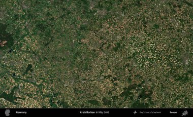 Kreis Borken. Mayıs 2018 'de çekilen Kopernik Sentinel karolarından oluşan bir uydu görüntüsü üzerine Almanya' nın idari bölgesi