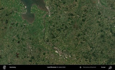 Kara Bremen. Haziran 2020 'de çekilen Kopernik Sentinel karolarından oluşan bir uydu görüntüsü üzerine Almanya' nın idari bölgesi