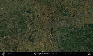 Regierungsbezirk Düsseldorf. Haziran 2018 'de çekilen Kopernik Sentinel karolarından oluşan bir uydu görüntüsü üzerine Almanya' nın idari bölgesi
