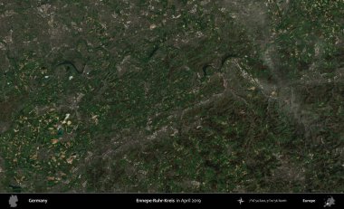Ennepe-Ruhr-Kreis. Nisan 2019 'da çekilen Kopernik Sentinel karolarından oluşan bir uydu görüntüsü üzerine Almanya' nın idari bölgesi