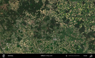 Gifhorn. Mayıs 2018 'de çekilen Kopernik Sentinel karolarından oluşan bir uydu görüntüsü üzerine Almanya' nın idari bölgesi