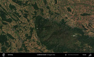 Landkreis Goslar. Ağustos 2019 'da çekilen Kopernik Sentinel karolarından oluşan bir uydu görüntüsü üzerine Almanya' nın idari bölgesi