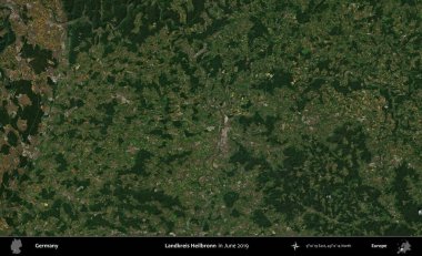 Landkreis Heilbronn. Haziran 2019 'da çekilen Kopernik Sentinel karolarından oluşan bir uydu görüntüsü üzerine Almanya' nın idari bölgesi