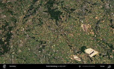Kreis Heinsberg. Temmuz 2018 'de çekilen Kopernik Sentinel karolarından oluşan bir uydu görüntüsü üzerine Almanya' nın idari bölgesi