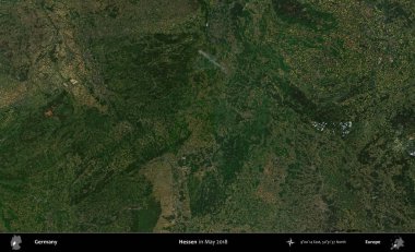 Hessen. Mayıs 2018 'de çekilen Kopernik Sentinel karolarından oluşan bir uydu görüntüsü üzerine Almanya' nın idari bölgesi