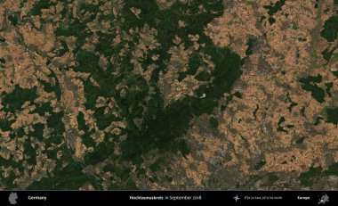 Hochtaunuskreis. Eylül 2018 'de çekilen Kopernik Sentinel karolarından oluşan bir uydu görüntüsü üzerine Almanya' nın idari bölgesi