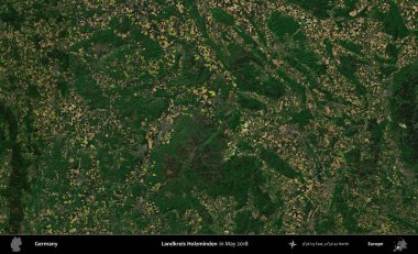 Landkreis Holzminden. Mayıs 2018 'de çekilen Kopernik Sentinel karolarından oluşan bir uydu görüntüsü üzerine Almanya' nın idari bölgesi