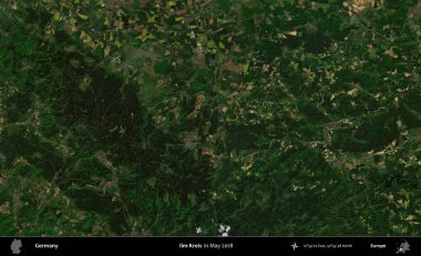Ilm-Kreis. Mayıs 2018 'de çekilen Kopernik Sentinel karolarından oluşan bir uydu görüntüsü üzerine Almanya' nın idari bölgesi