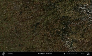 Kreis Olpe. Mart 2022 'de çekilen Copernicus Sentinel karolarından oluşan bir uydu görüntüsü üzerine Almanya' nın idari bölgesi