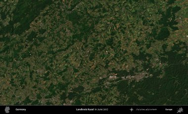 Landkreis Kusel. Haziran 2017 'de çekilen Kopernik Sentinel karolarından oluşan bir uydu görüntüsü üzerine Almanya' nın idari bölgesi