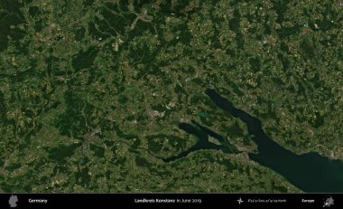 Landkreis Konstanz. Haziran 2019 'da çekilen Kopernik Sentinel karolarından oluşan bir uydu görüntüsü üzerine Almanya' nın idari bölgesi