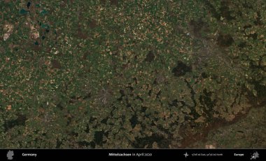 Mittelsachsen 'de. Nisan 2020 'de çekilen Kopernik Sentinel karolarından oluşan bir uydu görüntüsü üzerine Almanya' nın idari bölgesi