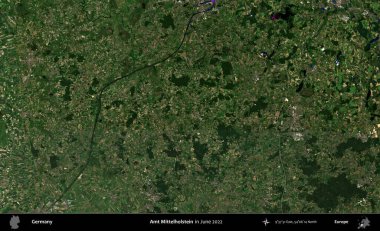 Amt Mittelholstein. Haziran 2022 'de çekilen Kopernik Sentinel karolarından oluşan bir uydu görüntüsü üzerine Almanya' nın idari bölgesi