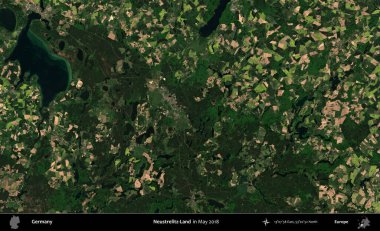 Neustrelitz-Diyarı. Mayıs 2018 'de çekilen Kopernik Sentinel karolarından oluşan bir uydu görüntüsü üzerine Almanya' nın idari bölgesi