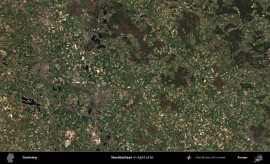 Nordsachsen 'de. Nisan 2020 'de çekilen Kopernik Sentinel karolarından oluşan bir uydu görüntüsü üzerine Almanya' nın idari bölgesi